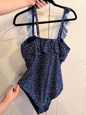 Kona Sol Navy and White Polka Dot One-Piece Swimwear